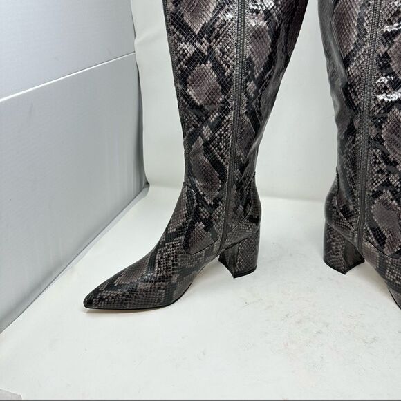 Marc Fisher Snake Grey Black Pointed Toe Over Knee Boots Side Zip 9.5 - Picture 4 of 9